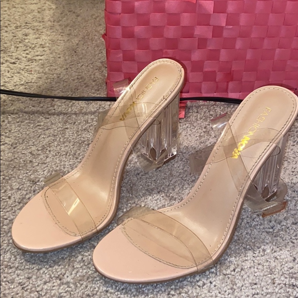 clear chunky heels, size 9